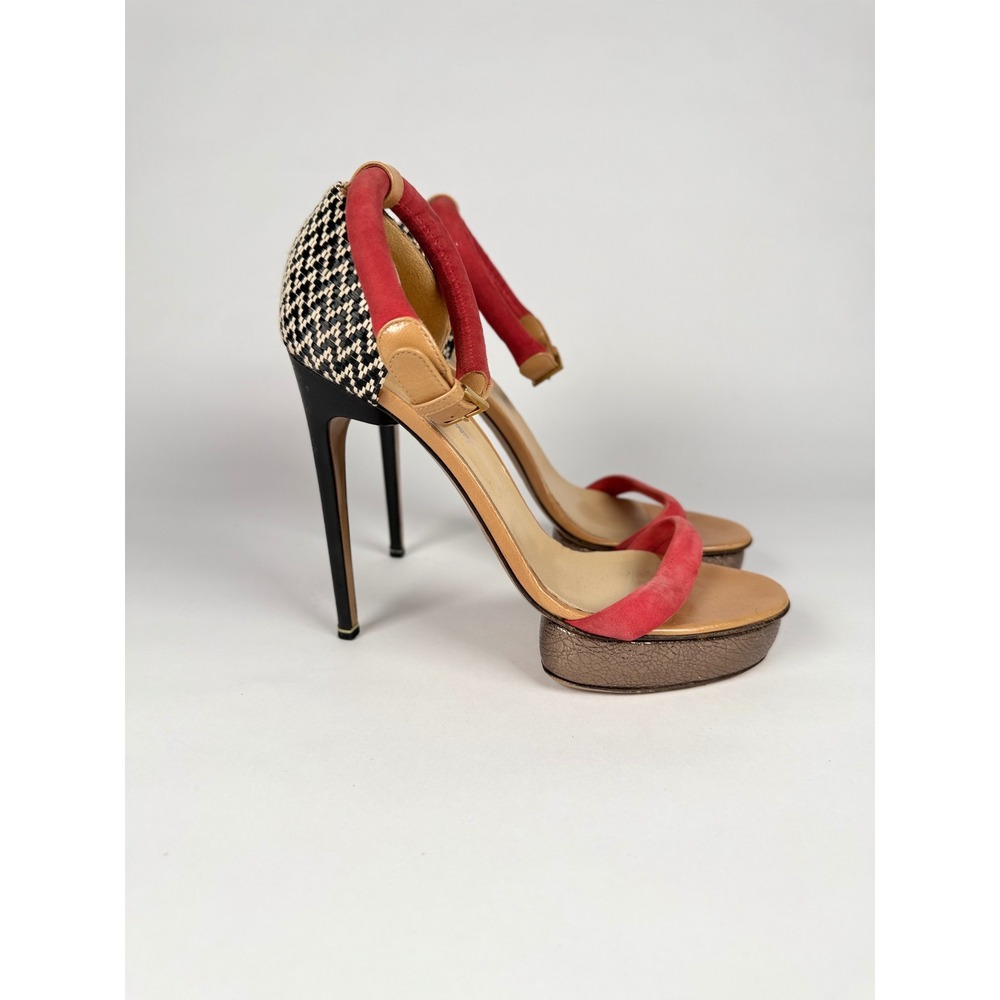 Nicholas Kirkwood Red Suede Woven Platform Sandals Ankle Strap Heels Size 39 - Picture 4 of 11